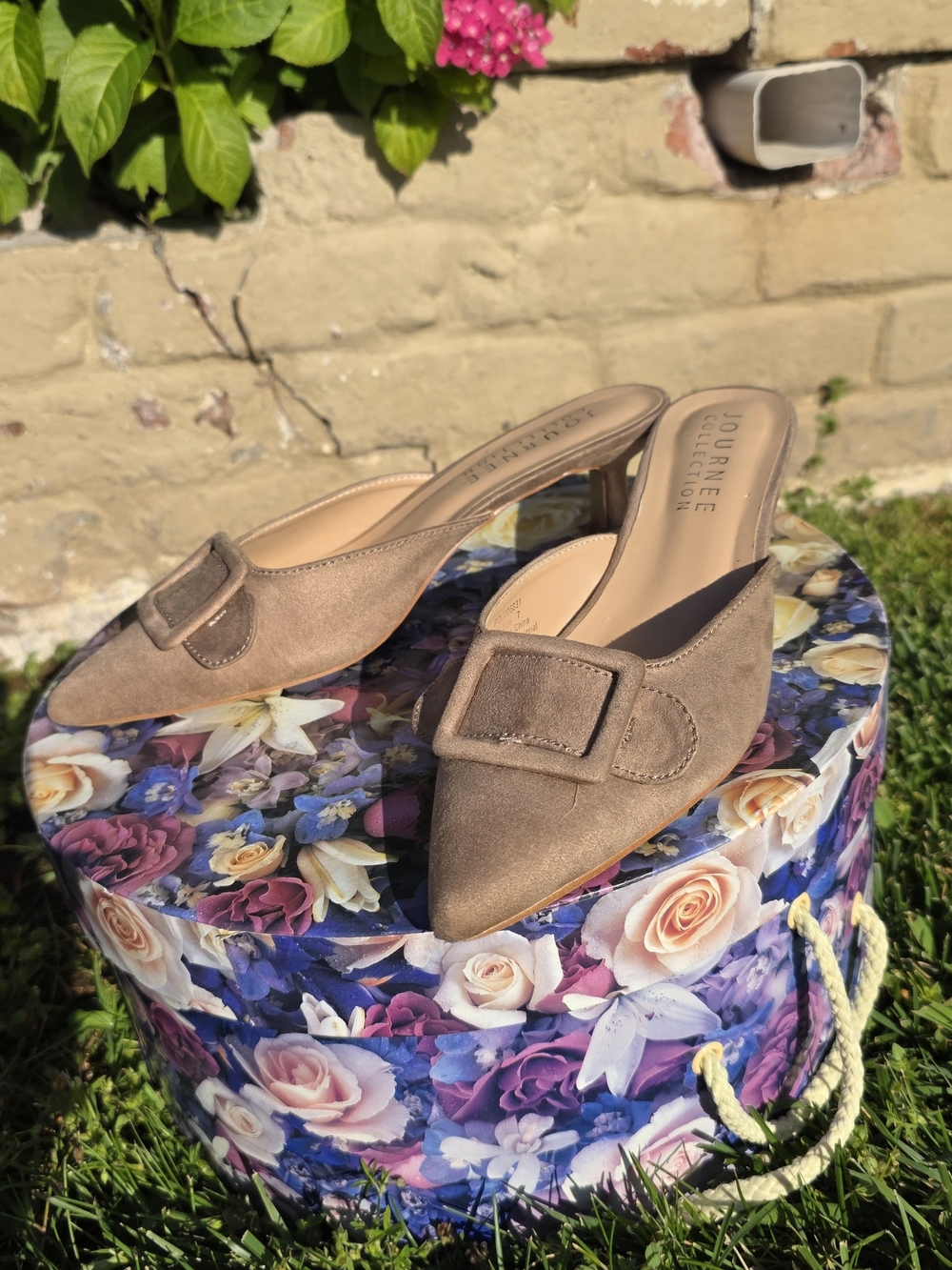 Journee Collection Taupe Suede Pointed Mule Heels
